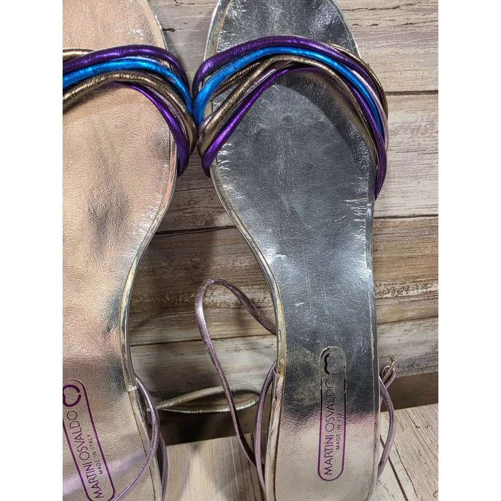 Martini Osvaldo Metallic Leather Wedge Sandals Lot 2 Pairs  7 7.5 Italy TLC READ